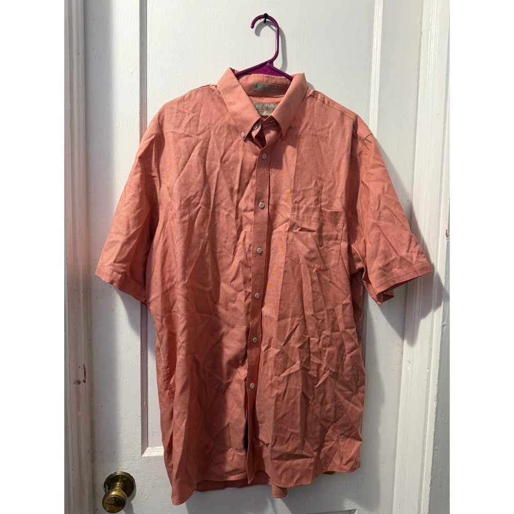 Nordstrom Smartcare Pink Button Down Short Sleeve Cotton Shirt XL Regular Fit